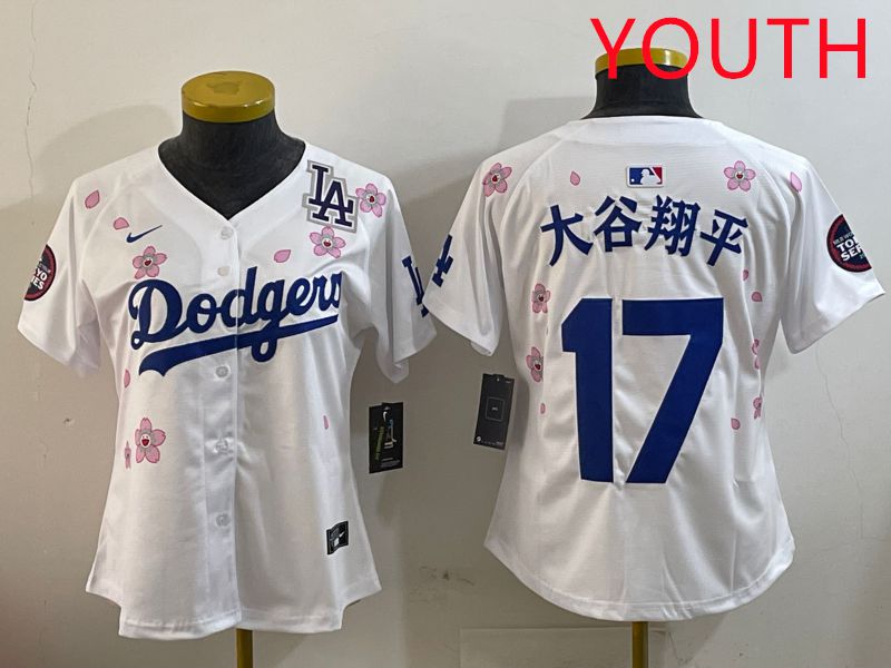 Youth Los Angeles Dodgers 17 Ohtani White Sakura Edition 2025 Nike MLB Jersey style 12